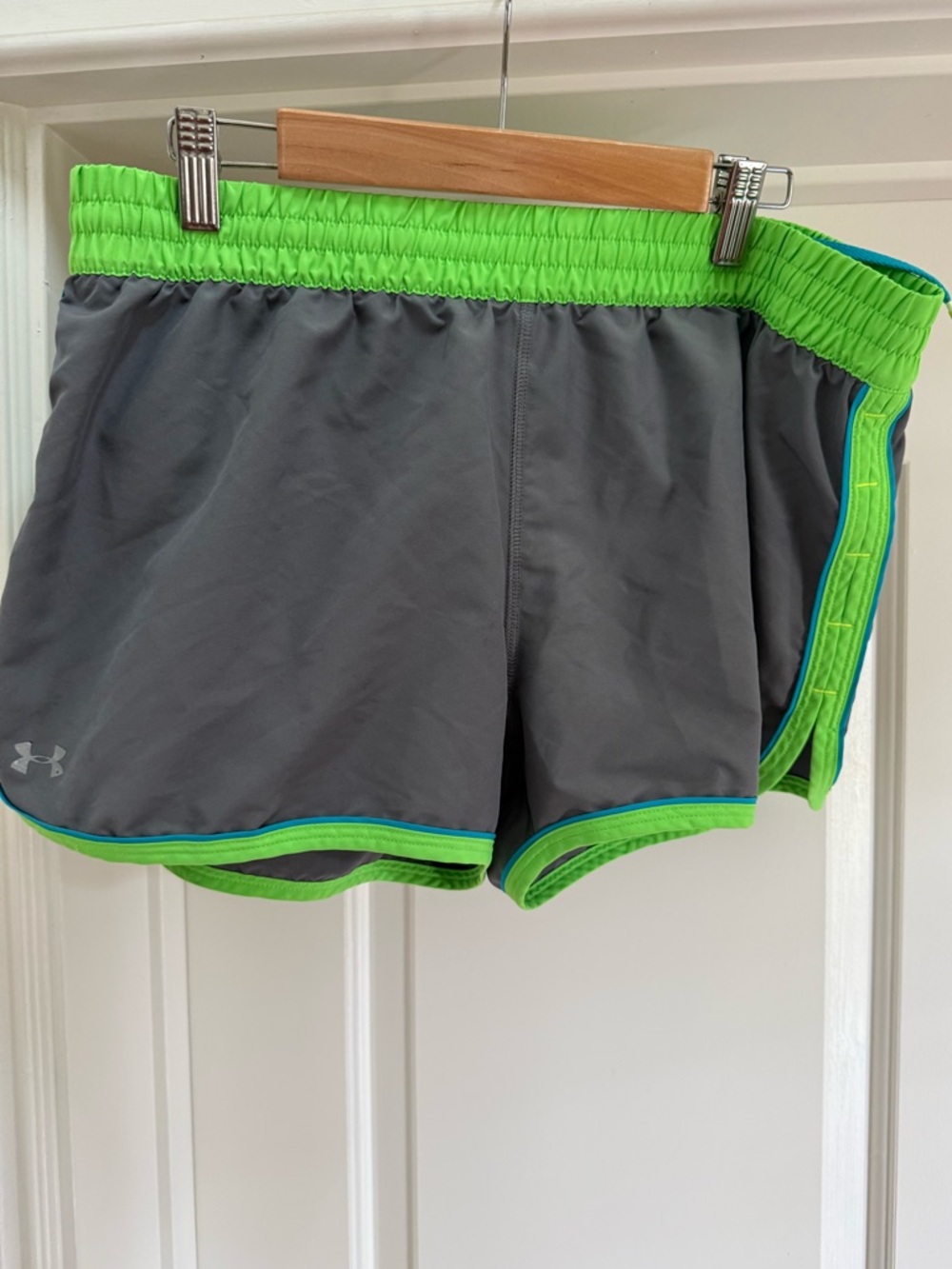 Under Armour Gray Women's Athletic Shorts with Neon Green Trim